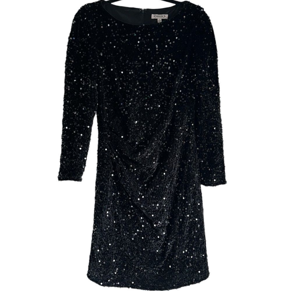 NANETTE LEPORE sequins PLEADED SIDE SHEATH DRESS VERY BLACK SIZE 10 NWT sequined